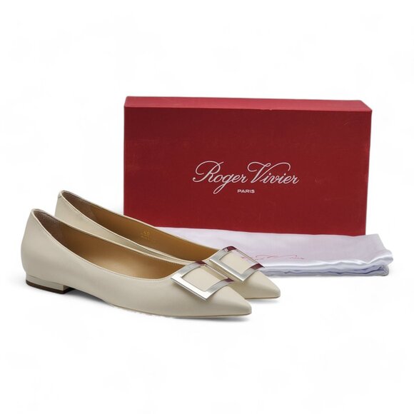 Roger Vivier Gommettine Ball Leather Ballet Flats in Beige IT 40 US 10 $750 - Picture 1 of 7